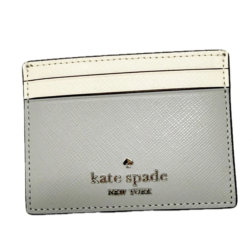 Kate Spade Madison Colorblock Saffiano Leather Slim Cardholder Cream/Plat. Gray